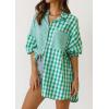 imageCHARTOU Womens Oversized Button Down Shirt Boyfriend Style Contrast Plaid Blouse TopsGreen