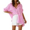 imageCHARTOU Womens Oversized Button Down Shirt Boyfriend Style Contrast Plaid Blouse TopsPink