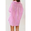 imageCHARTOU Womens Oversized Button Down Shirt Boyfriend Style Contrast Plaid Blouse TopsPink