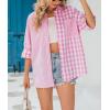 imageCHARTOU Womens Oversized Button Down Shirt Boyfriend Style Contrast Plaid Blouse TopsPink
