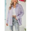 imageCHARTOU Womens Oversized Button Down Shirt Boyfriend Style Contrast Plaid Blouse TopsPurple