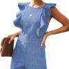 imageCHARTOU Womens Sexy Backless Ruffle Tie Back Denim Jean Jumpsuit Wide Leg RomperBlue