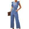 imageCHARTOU Womens Sexy Backless Ruffle Tie Back Denim Jean Jumpsuit Wide Leg RomperBlue
