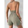 imageCHARTOU Womens Sexy Spaghetti Straps Backless Smocked Waist SelfTie Shorts Overall Jumpsuit OutfitsArmy Green