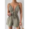 imageCHARTOU Womens Sexy Spaghetti Straps Backless Smocked Waist SelfTie Shorts Overall Jumpsuit OutfitsArmy Green