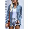 imageCHARTOU Womens Stylish Spread Collar Distressed Frayed Denim Shirt TopsDark Blue
