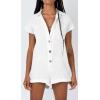 imageCHARTOU Womens Summer Cotton linen Deep V Neck Short Romper 3 Button Beach Jumpsuit Overalls