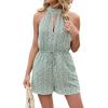 imageCHARTOU Womens Summer Halter Neck Cut Out Floral Print Wide Leg Shorts Jumpsuit Overall RompersGreen