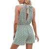 imageCHARTOU Womens Summer Halter Neck Cut Out Floral Print Wide Leg Shorts Jumpsuit Overall RompersGreen