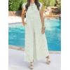 imageCHARTOU Womens Summer Loose Stripes Overalls Cap Sleeve One Piece Jumpsuit Buttons Wide Leg Pants RomperGreen