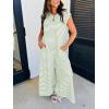 imageCHARTOU Womens Summer Loose Stripes Overalls Cap Sleeve One Piece Jumpsuit Buttons Wide Leg Pants RomperGreen