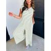 imageCHARTOU Womens Summer Loose Stripes Overalls Cap Sleeve One Piece Jumpsuit Buttons Wide Leg Pants RomperGreen