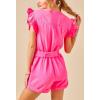 imageCHARTOU Womens Summer Overalls Flutter Sleeve Front Button Cuffed Denim Jumpsuits with BeltRose