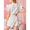 imageCHARTOU Womens Summer Overalls Flutter Sleeve Front Button Cuffed Denim Jumpsuits with BeltWhite