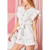 imageCHARTOU Womens Summer Overalls Flutter Sleeve Front Button Cuffed Denim Jumpsuits with BeltWhite