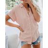 imageCHARTOU Womens Summer Spread Collar Short Sleeve Button Down Loose Fit Solid Blouse ShirtPink
