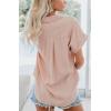 imageCHARTOU Womens Summer Spread Collar Short Sleeve Button Down Loose Fit Solid Blouse ShirtPink
