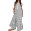 imageCHARTOU Loose Striped Wide Leg Jumpsuit for Women Summer Romper Flowy Pants Comfy Sleeveless Button Baggy OverallsSolid Grey
