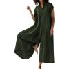 imageCHARTOU Loose Wide Leg Jumpsuit Women Jumper Linen Palazzo Pants Romper Summer Button Sleeveless Lounge JumpsuitGreen