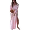imageCHARTOU Maxi Shirt Dress for Women Sexy High Slit Loose Fit Long Blouse Beach Holiday DressPink