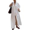 imageCHARTOU Maxi Shirt Dress for Women Sexy High Slit Loose Fit Long Blouse Beach Holiday DressWhite