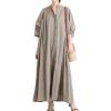 imageCHARTOU Oversized Button Down Shirt Dress for Women Long Sleeve Maxi Dress Flowy Ruffle Tunic Dress BeachGrey