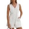 imageCHARTOU Rompers for Women Sleeveless Button Front Office Work Shorts Jumpsuit with BeltWhite