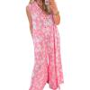 imageCHARTOU Summer Flowy Wide Leg Jumpsuits for Women 2025 Floral Button Cap Sleeve Long Romper Beach OutfitsPink
