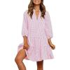 imageCHARTOU Summer Shirt Dress for Women Plaid Gingham 34 Sleeve Button Down Flowy Midi DressPink