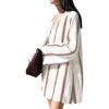 imageCHARTOU Summer Stripe Tunic Dress V Neck Shirt Long Sleeve Casual Loose Fit Sundress with PocketsBrown