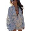 imageCHARTOU Women 2 Piece Beach Short Sets Floral Tie Front Tunic Shirt Dress Satin Boho Shorts Vacation OutfitsBlue