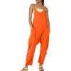 imageCHARTOU Women Baggy Sleeveless Slip Jumpsuit Loose Long Romper Harem Pants Overalls Dungaree Outfit PocketOrange Red