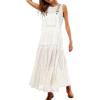 imageCHARTOU Women Bib Overall Dress Jumper Babydoll Pinafore Dress Embroidered Lace Maternity Straps Suspender DressWhite