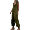 imageCHARTOU Women Button Sleeveless Jumpsuit Hooded Romper Lounge Romper Pants Harem Jumpsuit Cargo PocketsArmy Green