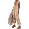 imageCHARTOU Women Button Sleeveless Jumpsuit Hooded Romper Lounge Romper Pants Harem Jumpsuit Cargo PocketsBeige