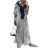imageCHARTOU Women Casual Striped Shirt Dress Button Down Long Sleeve Kaftan Long Flowy Dress Cardigan Kimono Shift DressBlack