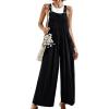 imageCHARTOU Women Cotton Wide Leg Overalls Jumpsuits Linen Loose Bib Romper One Piece Straps Flowy Palazzo Jumpsuit PocketBlack
