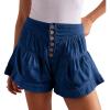 imageCHARTOU Women Cute Ruffle Hem Denim Short High Waist Wide Leg Jean Shorts Flare Stretchy Short with PocketsDark Blue