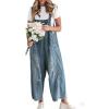 imageCHARTOU Women Distressed Strap Denim Bib Overall Baggy Cropped Ripped Jeans Jumpsuit Wide Leg Pants PocketsDark Blue