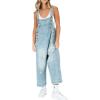 imageCHARTOU Women Distressed Strap Denim Bib Overall Baggy Cropped Ripped Jeans Jumpsuit Wide Leg Pants PocketsLight Blue