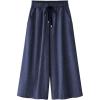 imageCHARTOU Women Elastic Waist Wide Leg Capris Cropped Denim Pants Jeans Palazzo Culottes with PocketDark Blue
