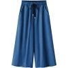 imageCHARTOU Women Elastic Waist Wide Leg Capris Cropped Denim Pants Jeans Palazzo Culottes with PocketLight Blue