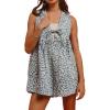 imageCHARTOU Women Leopard Tie Front Pleated Denim Romper Cute Sleeveless Flare Jean Shorts Overall with PocketsBlue