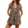 imageCHARTOU Women Leopard Tie Front Pleated Denim Romper Cute Sleeveless Flare Jean Shorts Overall with PocketsLeopard