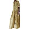 imageCHARTOU Women Long Sleeve Plaid Jumpsuit Casual Button Up Shirt Pleated Wide Leg Long Pants Overalls RomperYellow