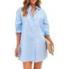 imageCHARTOU Women Loose Fit Dress Shirt Button Down Collared V Neck Tunic Blouse TopsBlue