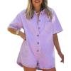 imageCHARTOU Women Oversized Button Front Denim Romper Short Sleeve Utility Jean Overall Shorts with PocketsPurple