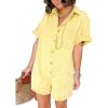 imageCHARTOU Women Oversized Button Front Denim Romper Short Sleeve Utility Jean Overall Shorts with PocketsYellow