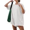 imageCHARTOU Women Oversized T Shirt Romper Short Sleeve Jumpsuit Overall Athletic Workout Modest Mini Tee RomperWhite