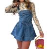imageCHARTOU Women Ruffle Wide Leg Shorts Denim Overall Bib Cute Elastic High Waist Jean Romper with DrawstringBlue